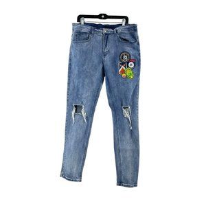 Young & Reckless LA Women's Denim Patches Jeans High Rise Size 36 Hippy